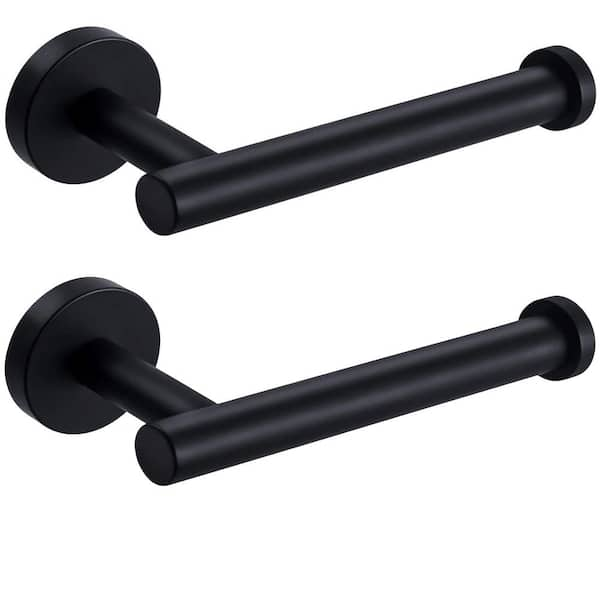 Wall Mounted Single Arm Toilet Paper Holder in Stainless Steel Matte Black (2-Pack)