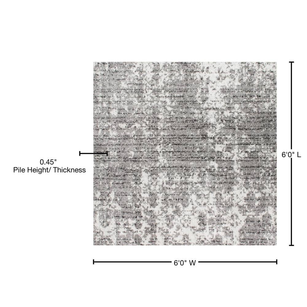 Abstract Mirage 6' Square Gray Synthetic Area Rug