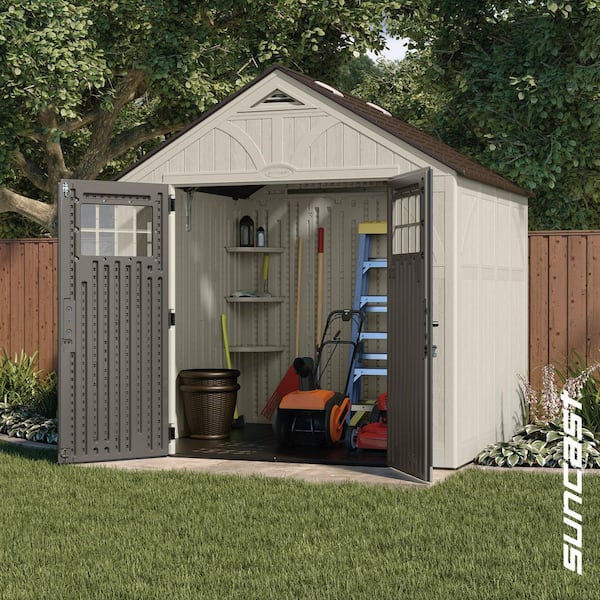 Tremont 8 ft. W x 7 ft. D Plastic Resin Storage Shed with Floor (56 sq. ft.) in Vanilla (Beige)