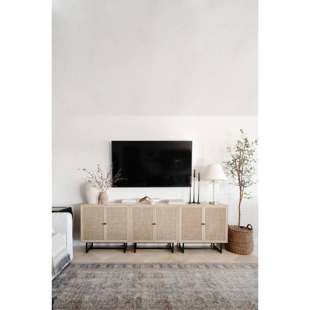 Light Oak and Matte Black Freestanding Cabinet with Adjustable Shelving