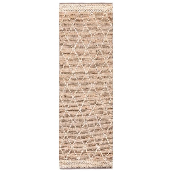 SAFAVIEH Natural Fiber Beige/Ivory 3 ft. x 8 ft. Border Multi-Diamond Runner Rug
