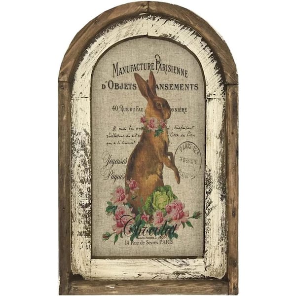 Afoxsos 1-Piece Framed Bunny Rabbit Art Poster (B) Home/Easter Decor Wooden Vintage Rustic Poster Art Print 11.8 in. x 7.87 in.