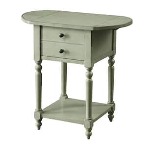 Durrie 25 in. Antique Gray Rectangle Wood Side Table with Drop-Leaf