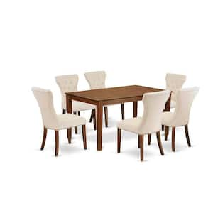 7-Piece Mahogany Finish Solid Wood Top Dining Table with 6 Chairs with Lattice Back