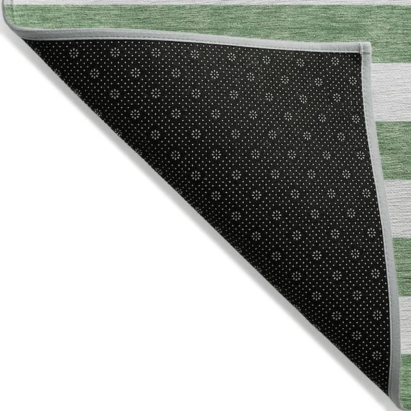 Green, White 5 ft. x 8 ft. Woven Striped Polyester Rectangle Indoor / Outdoor Area Rug