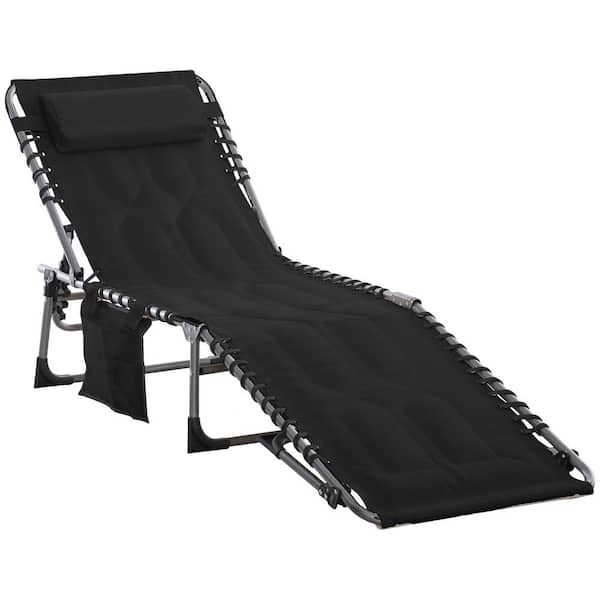 COOLSHARK Folding Chaise Lounge Pool Chair, Metal Sun, Tanning Chair, Outdoor Beach Chair with Pillow, 5-Position Reclining Back