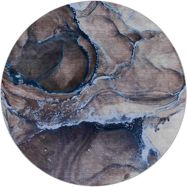 Dream Shag Premium Machine Washable Abstract ADS525 Navy 8 ft. x 8 ft. Round Rug