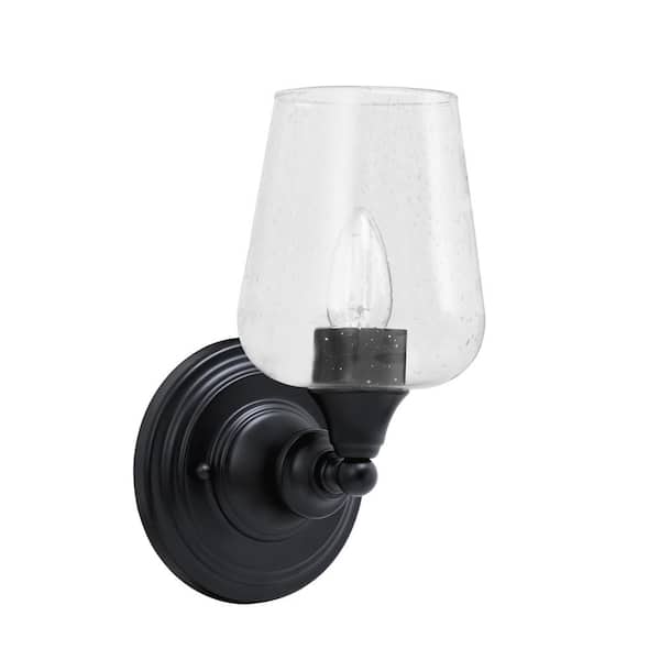 Unbranded Fulton 1-Light Matte Black Wall Sconce, 5 in. Clear Bubble Glass