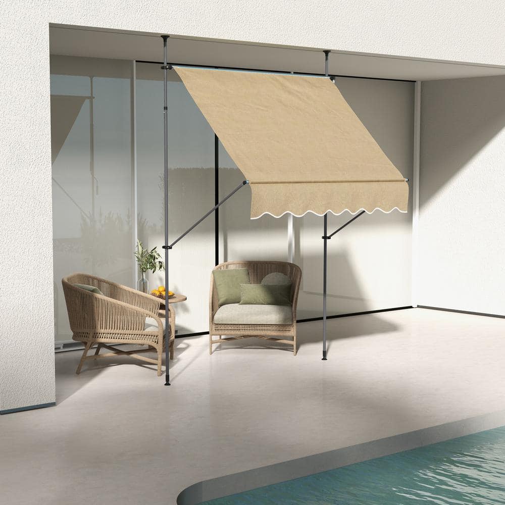 Beige Aluminum Frame Retractable Patio Awning for Door/Window