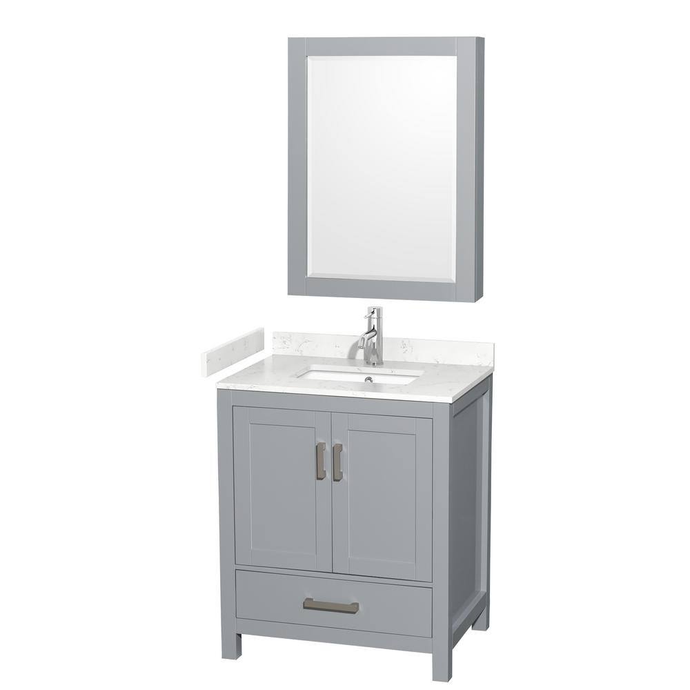 Gray 30" Freestanding Bathroom Vanity with Cultured Marble Top