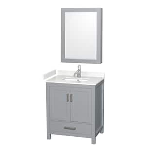 Sheffield 30 in. W x 22 in. D x 35.25 in. H Single Bath Vanity in Gray with Carrara Cultured Marble Top and MC Mirror