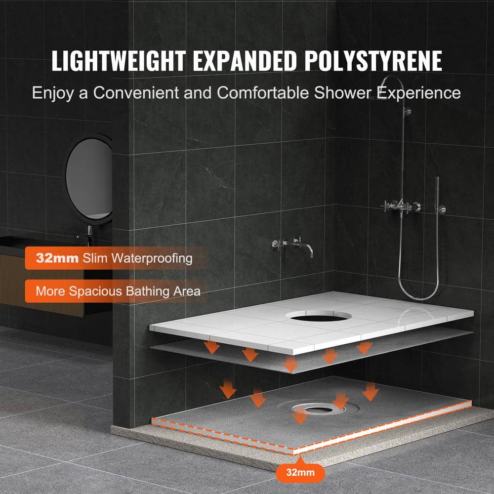 Gray Rectangular 72'' x 48'' Waterproof Shower Base with Drain