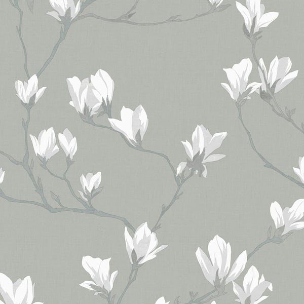 Laura Ashley Magnolia Grove Slate Unpasted Removable Wallpaper Sample