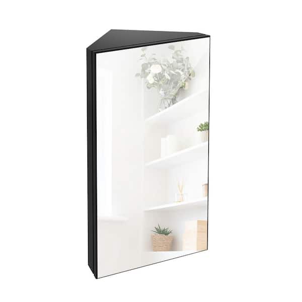 eclife 12.8 in. W x 24.2 in. H Rectangular Single Door Corner Surface Mount Frameless Medicine Cabinet with Mirror in White