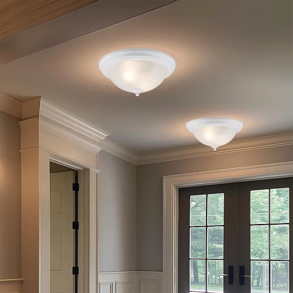 PRIVATE BRAND UNBRANDED 12.75 in 2-Light White Flush Mount Ceiling Light Fixture with Frosted Glass Shade (2-Pack)