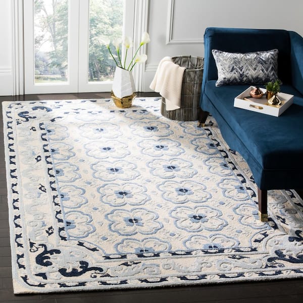 Bella Ivory/Blue 6 ft. x 9 ft. Border Area Rug