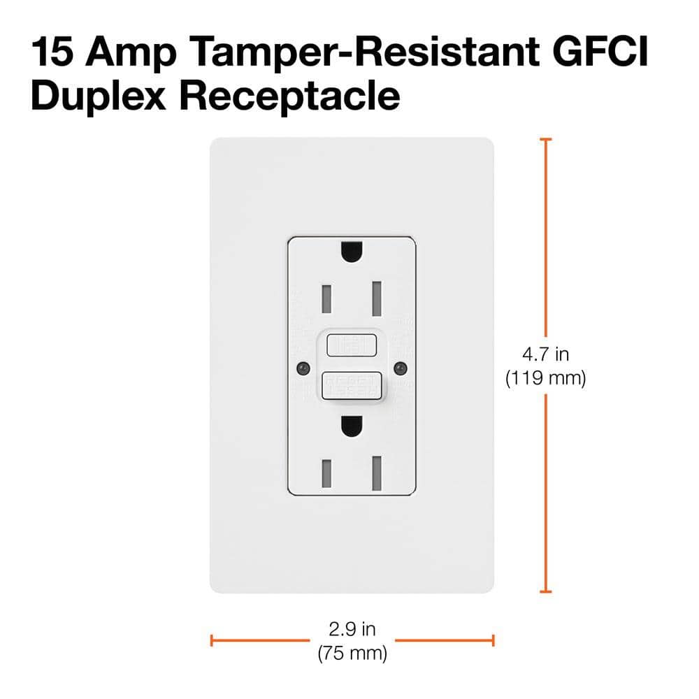 White Tamper Resistant GFCI Receptacle with Indicator Light and Wall Plate