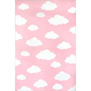 Lilia Machine Washable Kids Cloud Pink Doormat 3 ft. x 5 ft. Accent Rug