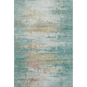 Mayfield Premium Machine Washable Abstract AMF2034 Teal 8 ft. x 10 ft. Area Rug