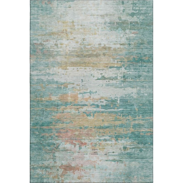 Mayfield Premium Machine Washable Abstract AMF2034 Teal 8 ft. x 10 ft. Area Rug