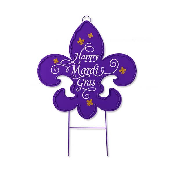 24 in. H Mardi Gras Metal Fleur-de-Lis Yard Stake (KD)