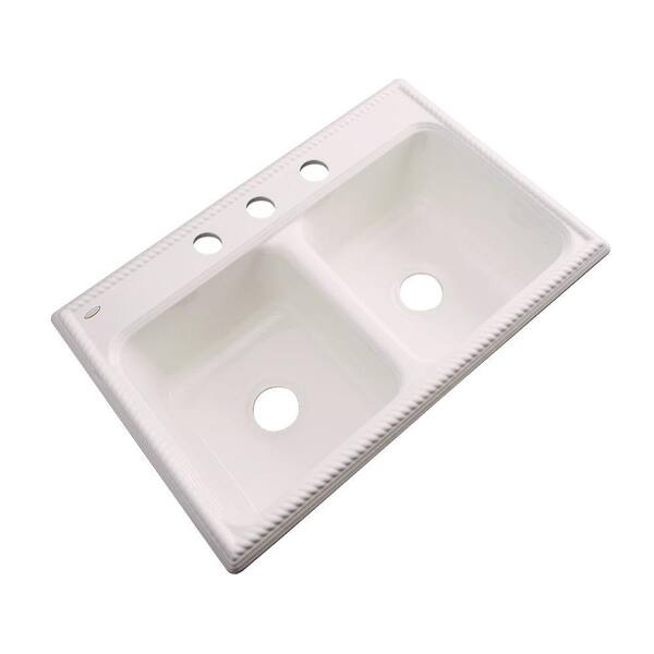 Thermocast Seabrook Drop-In Acrylic 33 in. 3-Hole Double Bowl Kitchen Sink in Bone