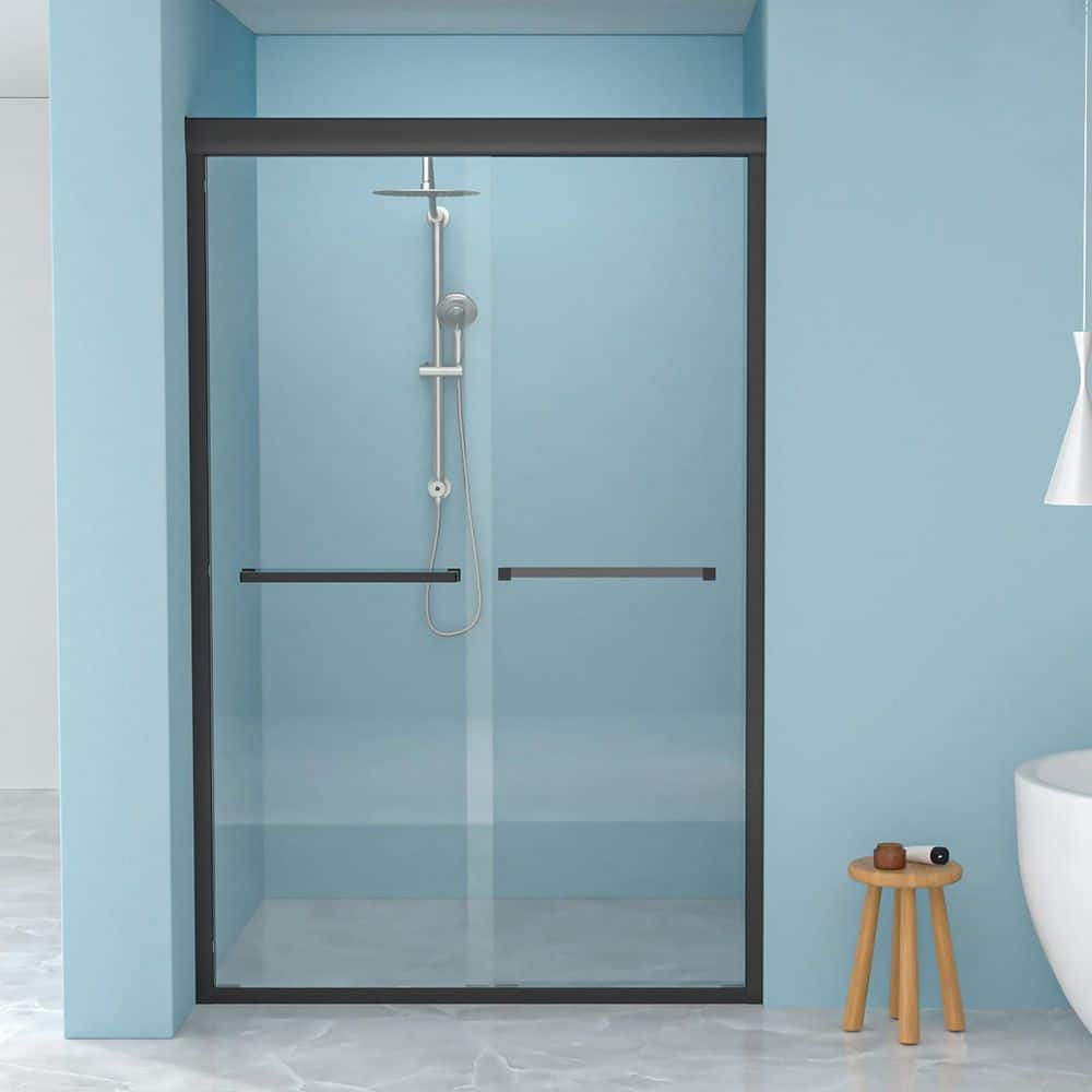 48 in. W x 76 in. H Double Sliding Framed Shower Door in Matte Black Finish with Clear Glass price history on PriceWatchPro