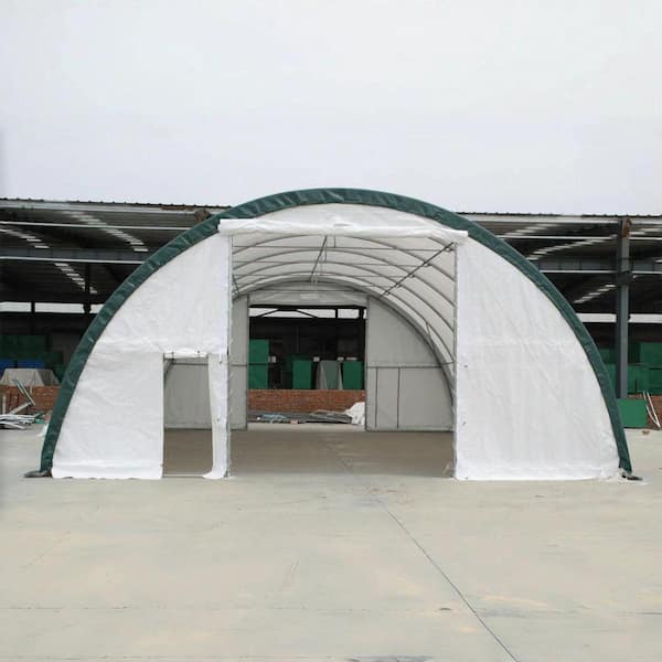 Outdoor 30 ft. W x 40 ft. L Resin Shed w/ Steel Frame, 11 oz. PE Single Truss Arch Storage Shelter, White (1200 sq. ft.)