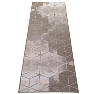 Cubes Abstract Beige Color 26 in. Width x Your Choice Length Custom Size Roll Runner Rug/Stair Runner