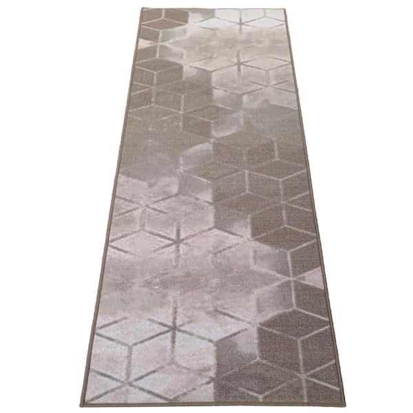 Cubes Abstract Beige 26 in. W x 34 ft. L RunnerRug/Stair Runner 74.8 sq. ft.