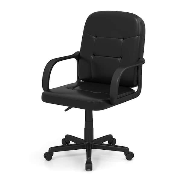 Black PVC Mid-Back Executive Office Chair with Arms Adjustable with Wheels