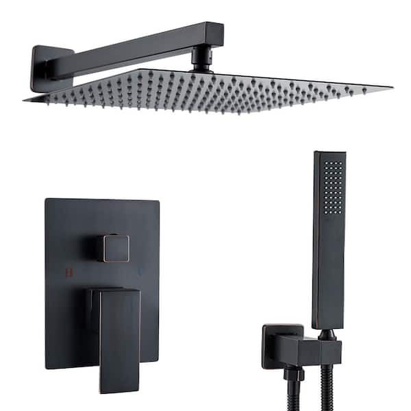 1-Spray Rainfall 12 in Dual Shower Head Wall Mount Fixed and Handheld Shower Faucet System 1.8 GPM Oil Rubbed Bronze