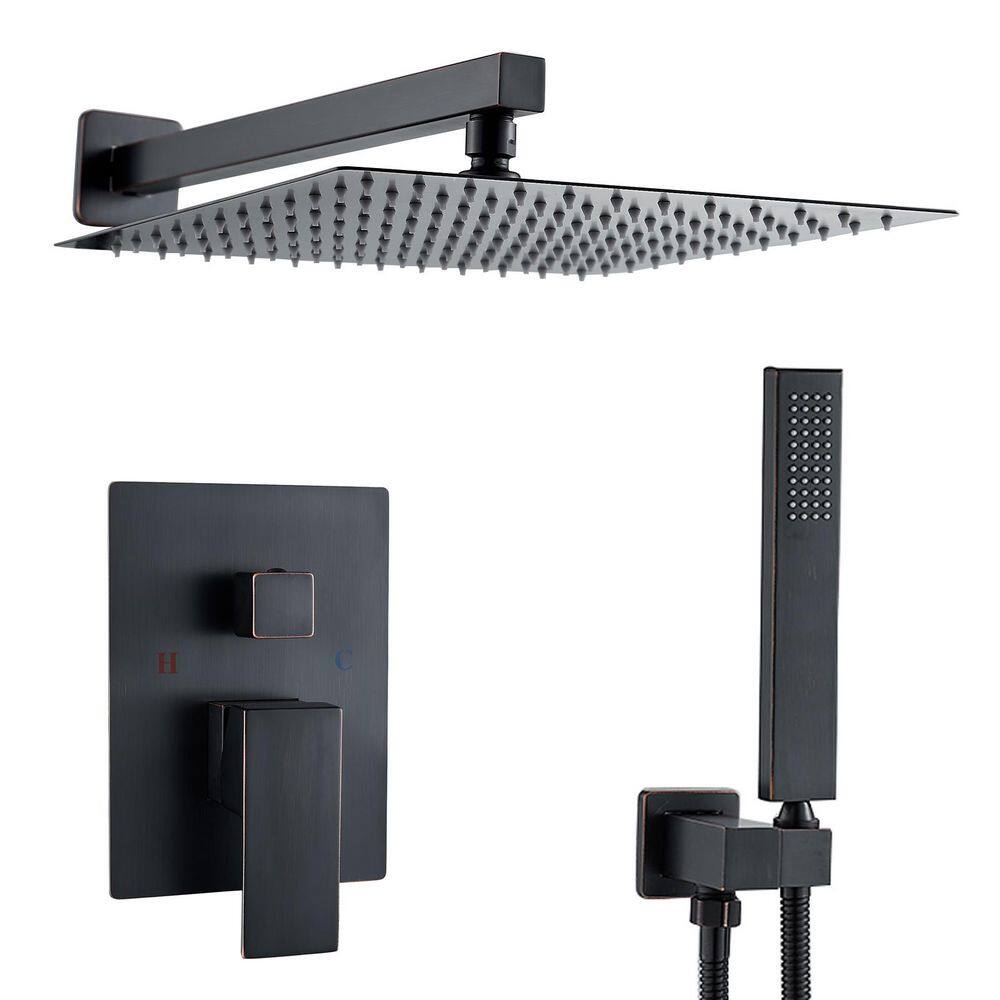 1-Spray Rainfall 12 in Dual Shower Head Wall Mount Fixed and Handheld Showe