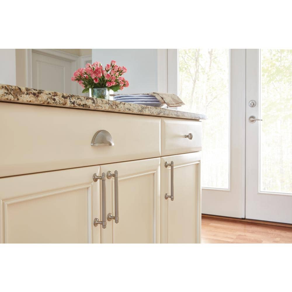 Satin Nickel Ribbed Oval Cabinet Pull with Mounting Hardware