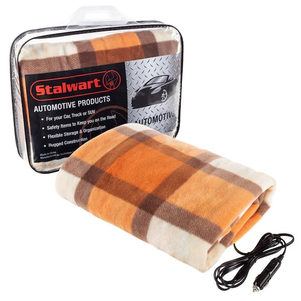 Stalwart 12-Volt Polar Fleece Electric Car Throw Blanket in Orange