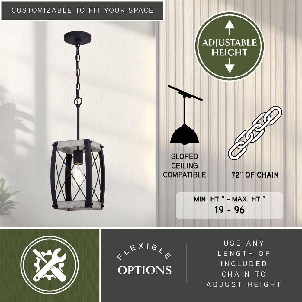 Textured Black and White Ash Farmhouse Mini Pendant Light