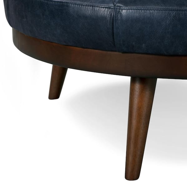 Poly and Bark Gio Midnight Blue Leather Round Ottoman LR-534