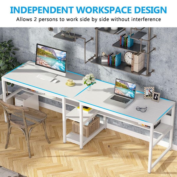 94.4 L Shaped Desk with Hutch, Home Office Desk with File Drawers, 94.4  Inches Two Person Desk, Corner Computer Desk with Keyboard Tray, Monitor