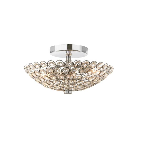 Hampton Bay Barclay 11 in. 2-Light Chrome and Crystal Semi-Flush