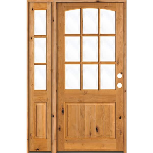 Krosswood Doors 56 in. x 96 in. Knotty Alder Left-Hand/Inswing 9-Lite Clear Glass Clear Stain Wood Prehung Front Door with Left Sidelite