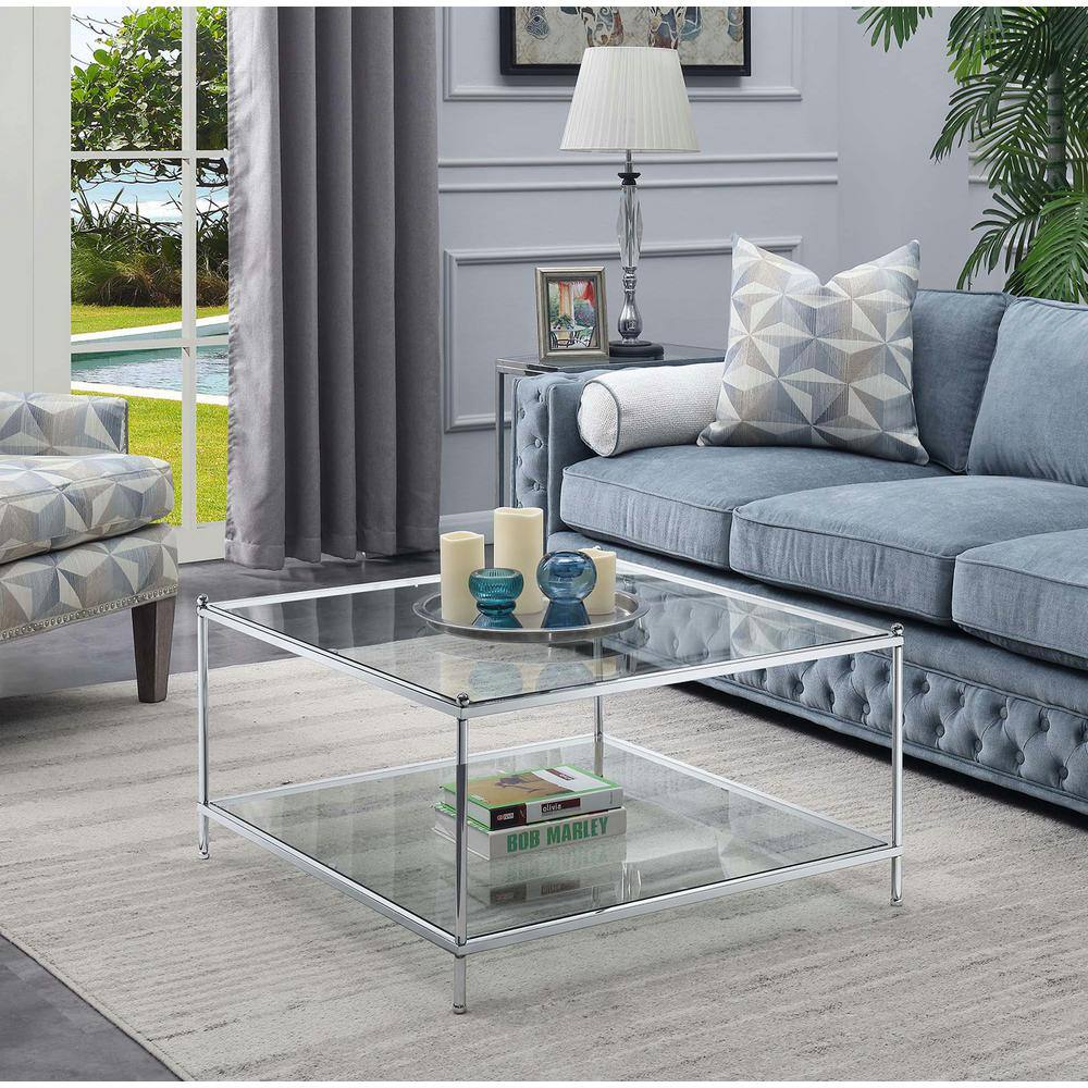 Royal Crest 32" Square Chrome & Glass Coffee Table