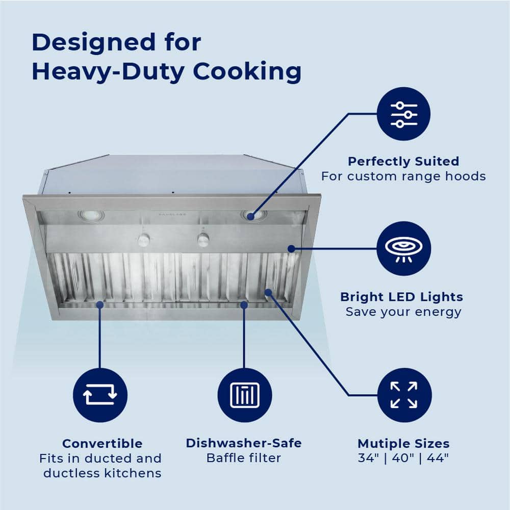 Hauslane Stainless Steel Convertible Insert Range Hood with Charcoal Filter