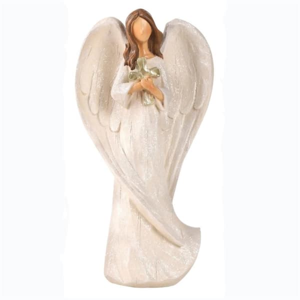 Beige 4 in. x 8 in. Resin Guardian Angel Figurine