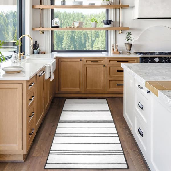 Stripe Grey and White 2.5 ft. x 7 ft. Machine Washable Runner Rug