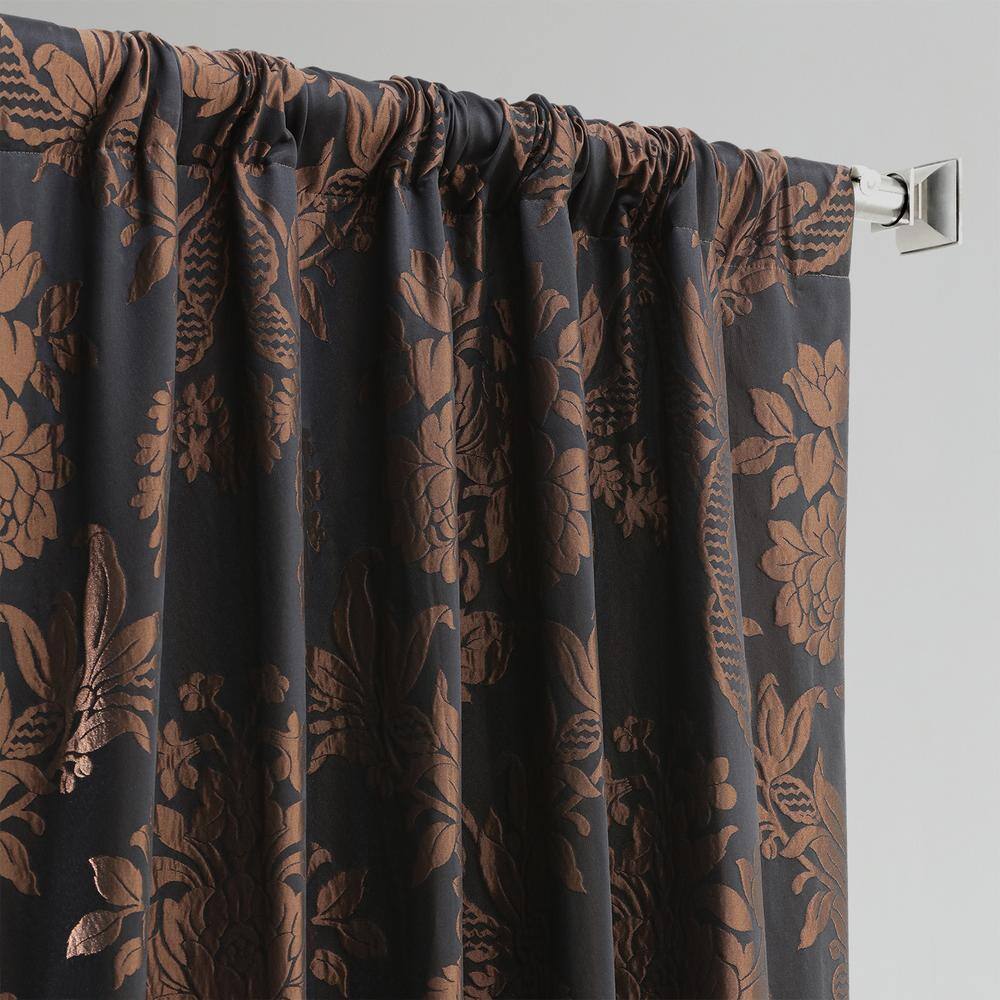 Magdelena Black and Cognac Faux Silk Room Darkening Curtain Panel
