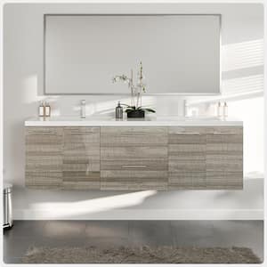Axis 72 in. W x 20 in. D x 23 in. H Floating Double Sink Bath Vanity in Ash with White Acrylic Top