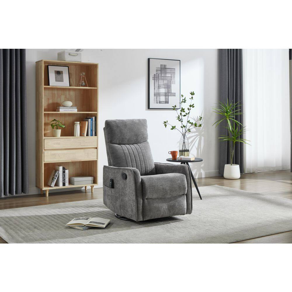 Cecil Modern Dark Gray Upholstered Chenille Swivel Rocker Manual Recliner Chair with Lumbar Heat and Massage price history on PriceWatchPro