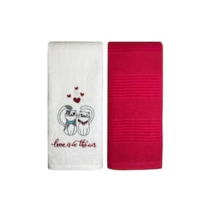 Valentine's Day Embroidered Cotton Hand Towel 2-Piece Set Love is In the Air White