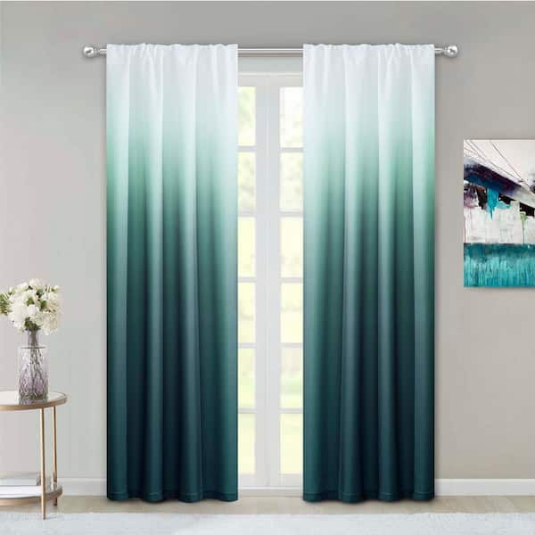 Blue Ombre Rod Pocket Room Darkening Curtain - 40 in. W x 84 in. L (Set of 2)