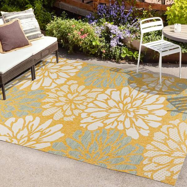 JONATHAN Y Zinnia Modern Floral Textured Weave Yellow/Cream 4 ft